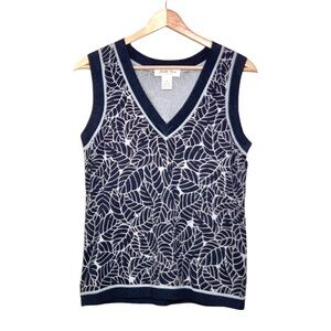 Judith Hart Womens Silk Blend Knit Tank, Size Medium Blue White Leaf Print